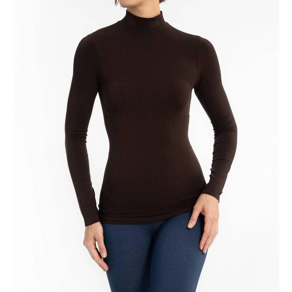 NEW ELIETIAN long sleeve mock neck top in chocolate